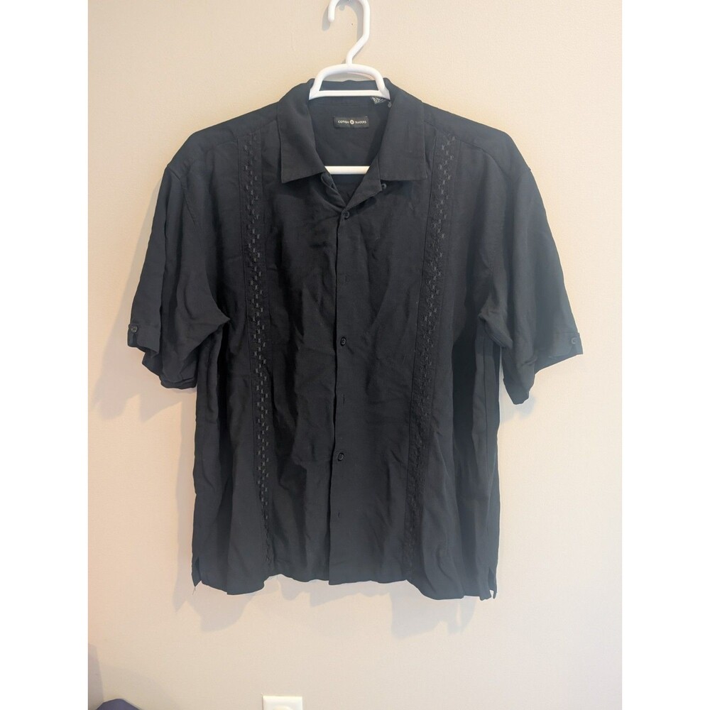Cotton Traders XL Mens Black 100% Silk Embroidered Short Sleeve Camp Shirt